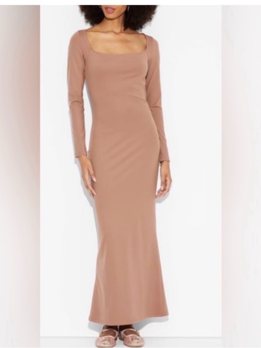 wild fable Long Sleeve Square Neck Maxi Dress - Nude/Tan